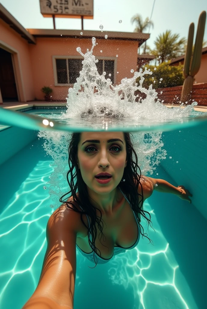 une belle femme dans sa baignoire, Head under water, buttocks arched above the water level, cinematic rendering, 32K, ..RAW, Canon EOS R5, Objectif 50mm, f/2.8