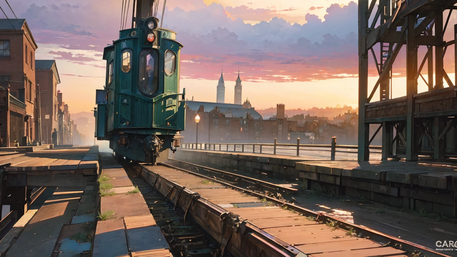 (masterpiece, highest quality:1.2), highest quality, masterpiece, high resolution, Anime style, landscape, magic, cityscape, magical technology, dominated by steam,victorian era, 19th century monorail, tangled urban networks, not demacated