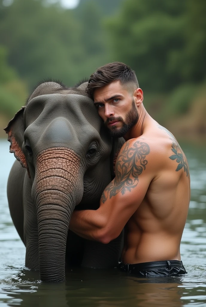 Young handsome cute beautiful skinny white face without shirt con una animal koala alsandolo