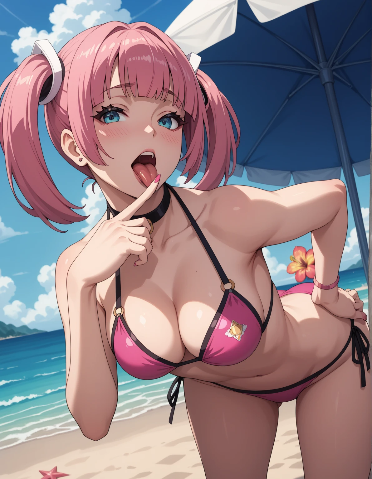 Beautiful illustration、top-quality、超A high resolution、Professional、cute girl spread wide)))、((Small area bikini))、side-tie bikini bottom、(Open legs:1.5)、lovely thighs、glowing thigh，embarrassed from，Red headband，shiny，White sweat on the face，cum in mouth、drooling in the mouth，White runny nose，shining face，(Open your mouth wide)，Show your，Erect nipples、White liquid on the face，(((nipple erect)))，Stick out the tongue，White drool，Drooling，steam、Left and right２Hairpin、full body Esbian、Pink、Medium Hair、Blunt bangs、Shyness、(((Crouching Pose)))、White runny nose、((Bitten underwear))、Sheer clothes、colourfull、outdoor shooting stage、(((i&#39;i&#39;White liquid drips onto the microphone between my legs...)))、Skinny Legs、There is an audience around the girl...、Puddle under your feet、Girl trembling with sexual climax、Cameltoe、Spread  、NSFW、There&#39;place the microphone between your legs