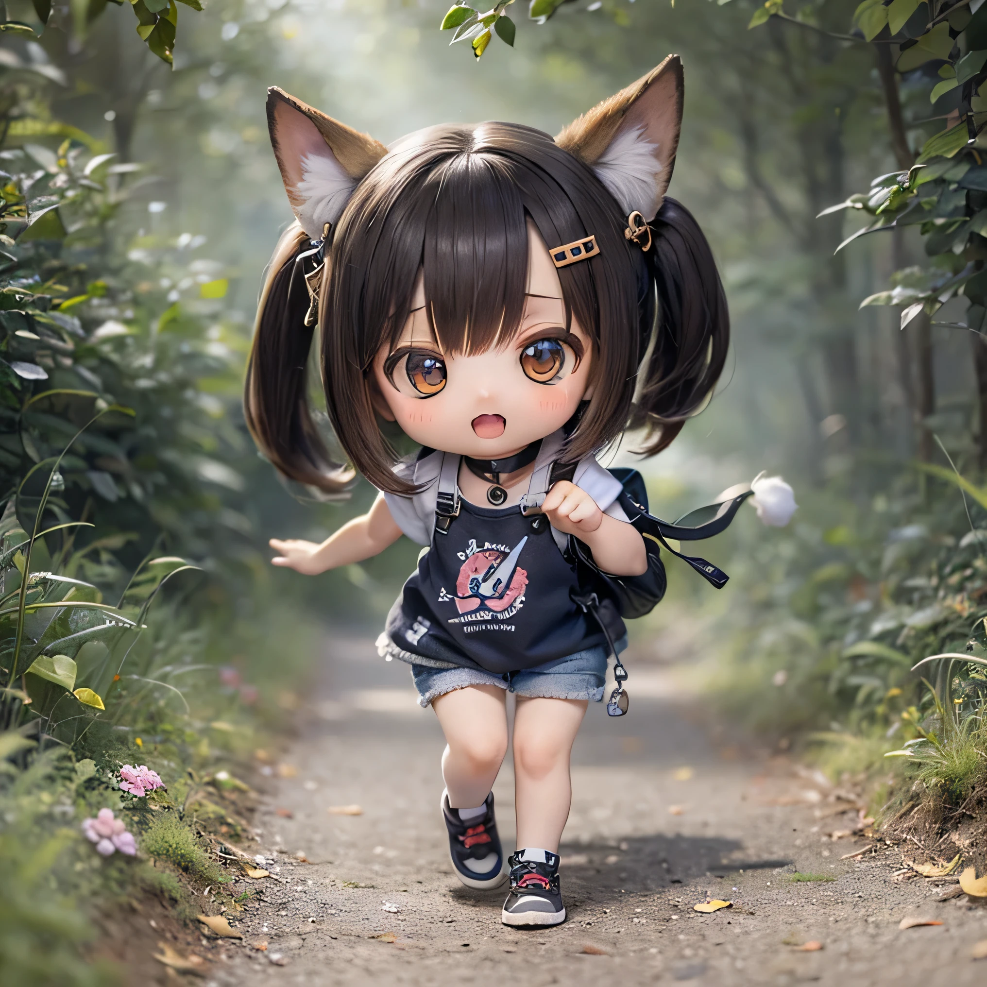 An incredibly charming, futuristic, long-haired little girl carrying a backpack, accompanied by her adorable yorkishire puppy, enjoying a beautiful spring walk surrounded by beautiful yellow, red and blue flowers, and natural landscapes. The illustration is in high definition in 8k resolution, with highly detailed facial features and visual style, realistic definition, realistic 3D (Butterfly Dance)