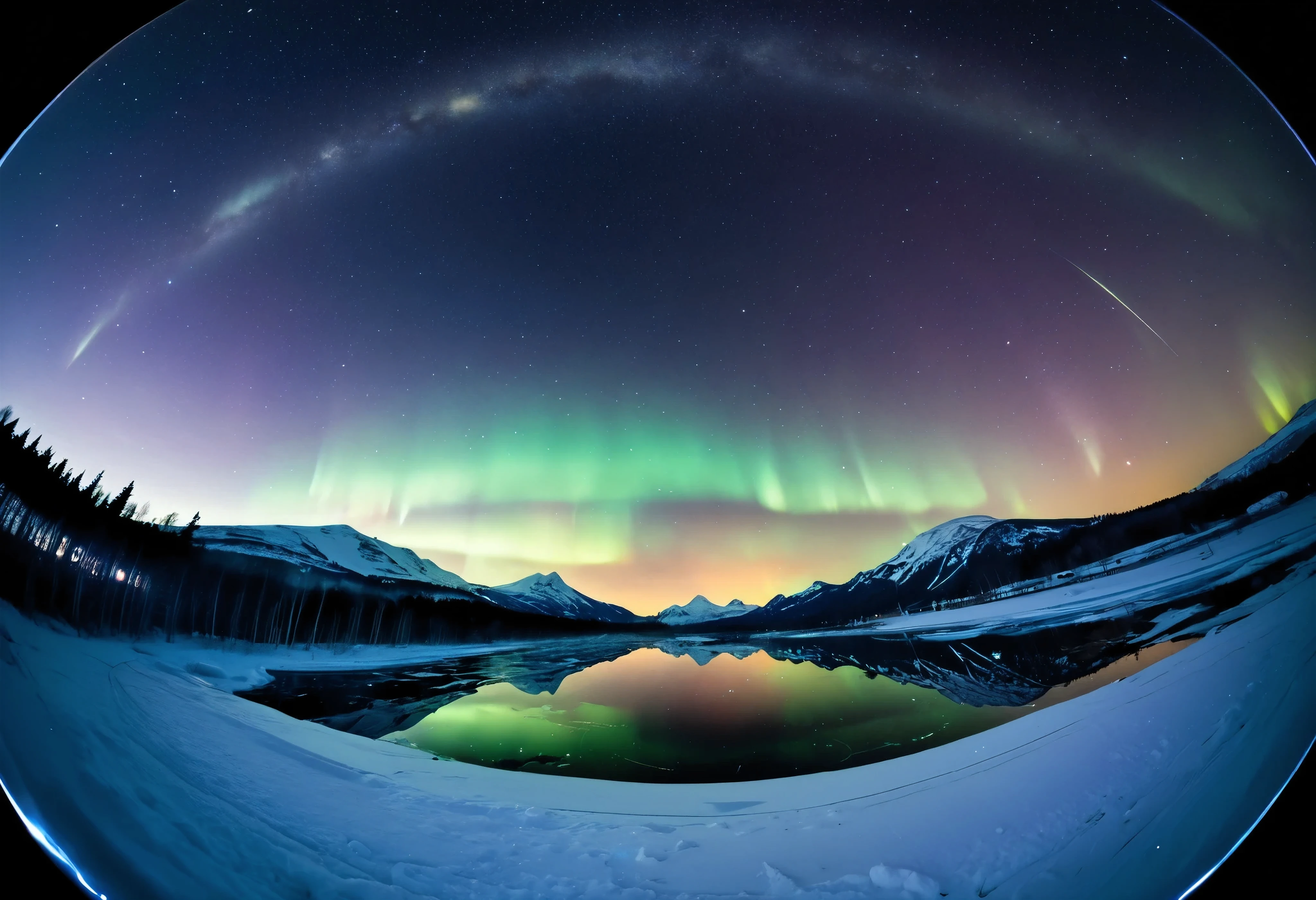 (\Nikon F3, Nikkor 28mm ,  fisheye lens, ISO 50, F:16,  shutter speed :1/1 0), velvia 50 \,  accurate focus ,  secure hold, Charming Blurring ,  RAW Photos,  BRAKE shooting auroras ,  long exposure ,  I look up at a starry sky from above a glacier, It was taken looking directly above, Astronomical photography , BREAK: Subtle auroras in the quiet night sky,  absurd,  high contrast , I will tell you an aesthetic scene that transcends even the providence of nature, BREAK random style transformation, 
