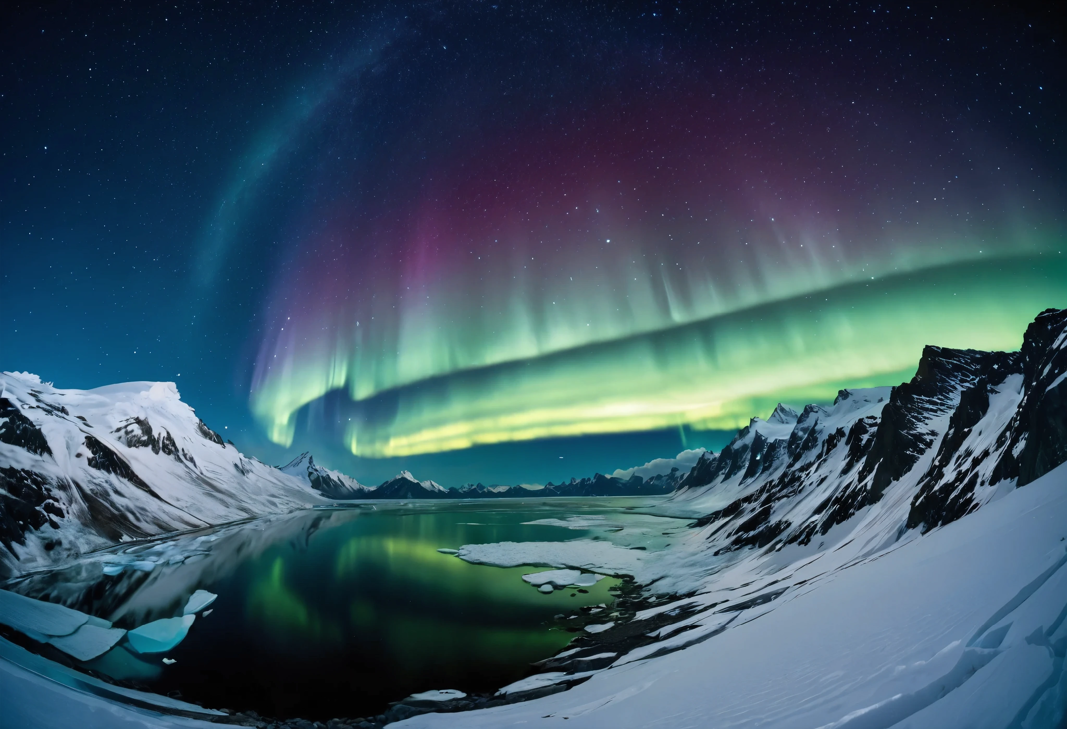 (\Nikon F3, Nikkor 28mm ,  fisheye lens, ISO 50, F:16,  shutter speed :1/1 0), velvia 50 \,  accurate focus ,  secure hold, Charming Blurring ,  RAW Photos,  BRAKE shooting auroras ,  long exposure ,  I look up at a starry sky from above a glacier, It was taken looking directly above, Astronomical photography , BREAK: Subtle auroras in the quiet night sky,  absurd,  high contrast , I will tell you an aesthetic scene that transcends even the providence of nature, BREAK random style transformation, 