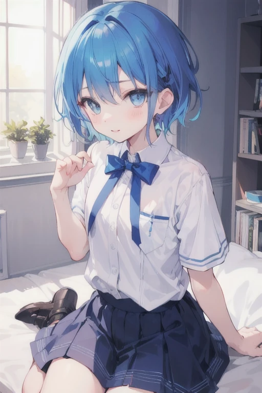 (8k, 最高quality)、超High resolution、Adorable、最高quality, beautiful, Absurd beauty、Bright blue hair、blue eyes、 girl、Small breasts、Braided half bob hair、uniform、Me in a knitted cardigan、 girl、Looks about 15 years old、Petan Musume、(missionary, 1boy, penis, lying, vaginale, ass pov, sex, nsfw)、In the classroom、quality, High resolution, Very detailed, Detailed Background, Perfect lighting、masterpiece、Best image quality、最高quality、、 (cryin) ,Cute Characters, Most detailed, 高quality、nose blush、steam、be scared、非常に精細でクリアでbeautiful顔、Slender body、Awards, Anatomically correct、((Scared))