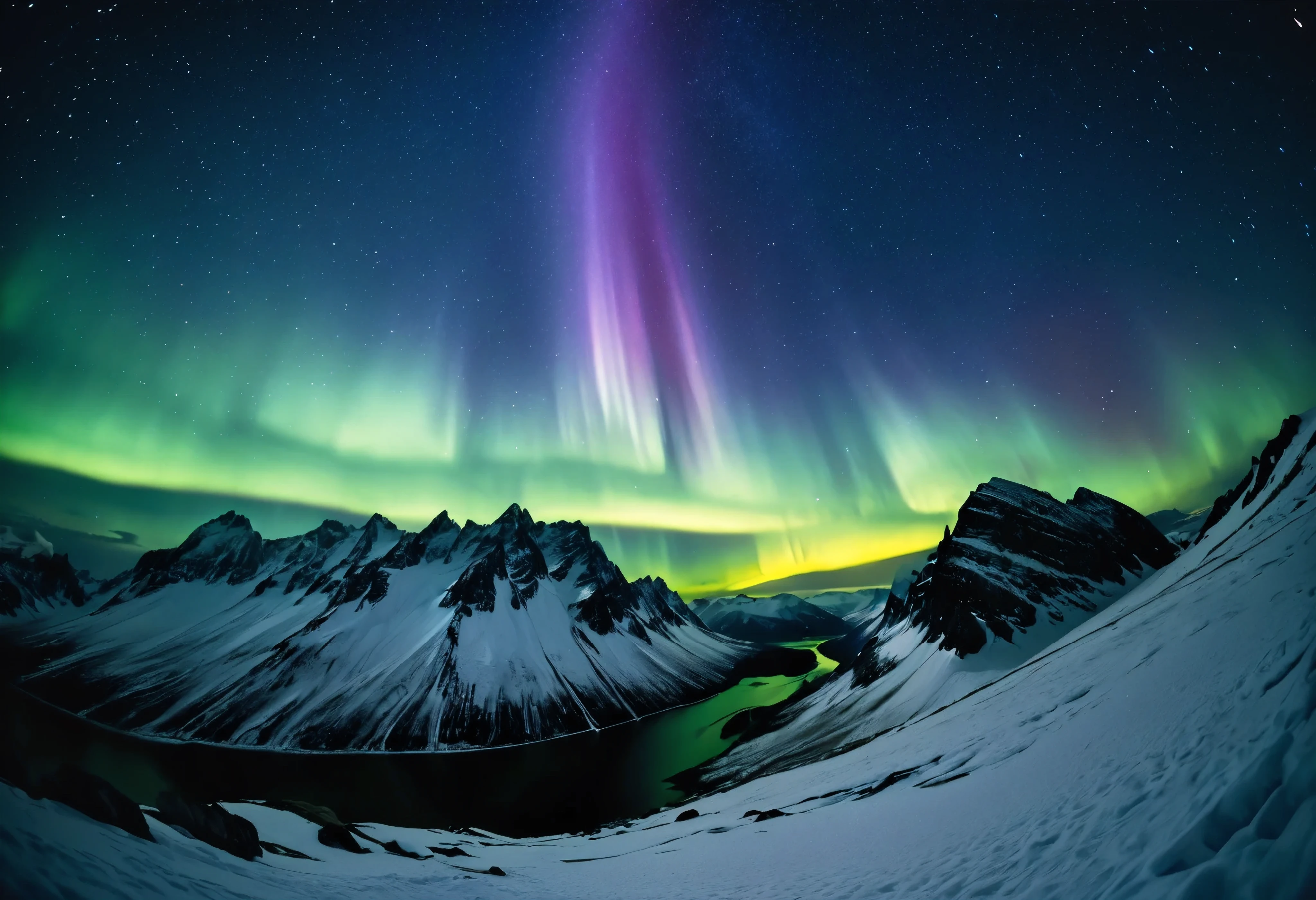 (\Nikon F3, Nikkor 28mm ,  fisheye lens, ISO 50, F:16,  shutter speed :1/1 0), velvia 50 \,  accurate focus ,  secure hold, Charming Blurring ,  RAW Photos,  BRAKE shooting auroras ,  long exposure ,  I look up at a starry sky from above a glacier, It was taken looking directly above, Astronomical photography , BREAK: Subtle auroras in the quiet night sky,  absurd,  high contrast , I will tell you an aesthetic scene that transcends even the providence of nature, BREAK random style transformation, 