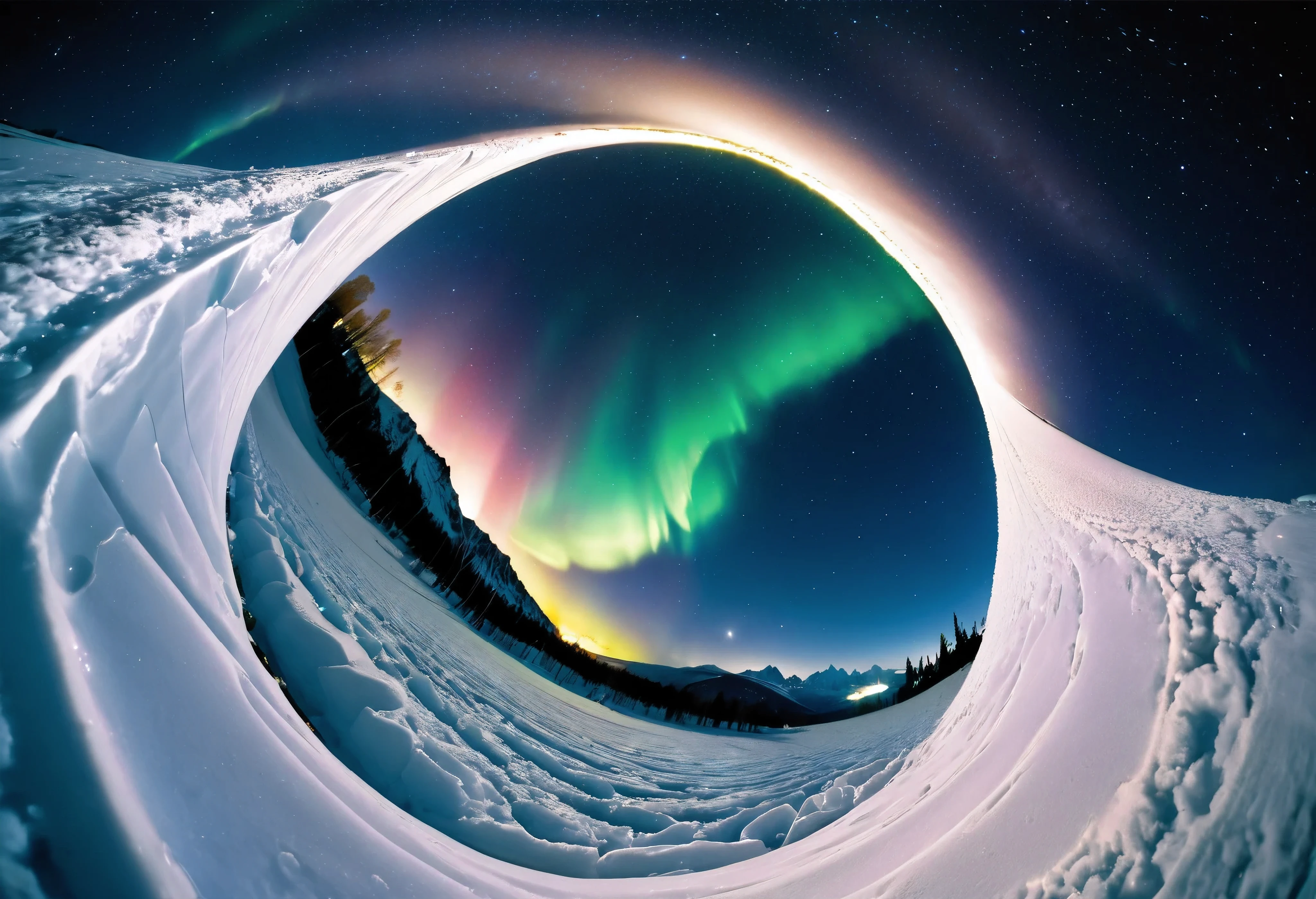 (\Nikon F3, Nikkor 28mm ,  fisheye lens, ISO 50, F:16,  shutter speed :1/1 0), velvia 50 \,  accurate focus ,  secure hold, Charming Blurring ,  RAW Photos,  BRAKE shooting auroras ,  long exposure ,  I look up at a starry sky from above a glacier, It was taken looking directly above, Astronomical photography , BREAK: Subtle auroras in the quiet night sky,  absurd,  high contrast , I will tell you an aesthetic scene that transcends even the providence of nature, BREAK random style transformation, 