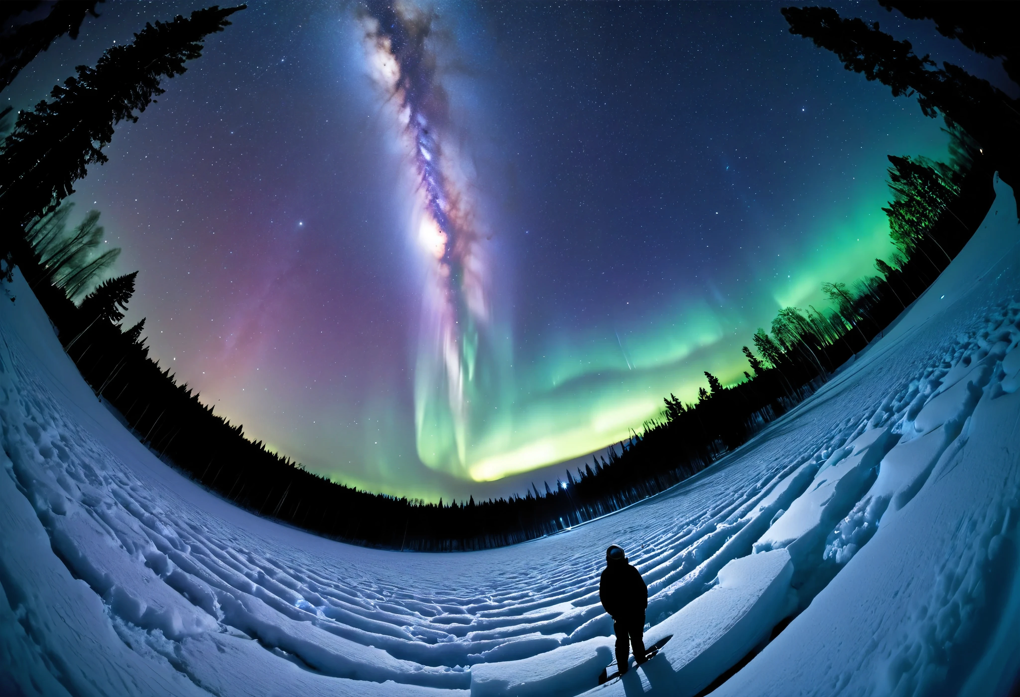 (\Nikon F3, Nikkor 28mm ,  fisheye lens, ISO 50, F:16,  shutter speed :1/1 0), velvia 50 \,  accurate focus ,  secure hold, Charming Blurring ,  RAW Photos,  BRAKE shooting auroras ,  long exposure ,  I look up at a starry sky from above a glacier, It was taken looking directly above, Astronomical photography , BREAK: Subtle auroras in the quiet night sky,  absurd,  high contrast , I will tell you an aesthetic scene that transcends even the providence of nature, BREAK random style transformation, 