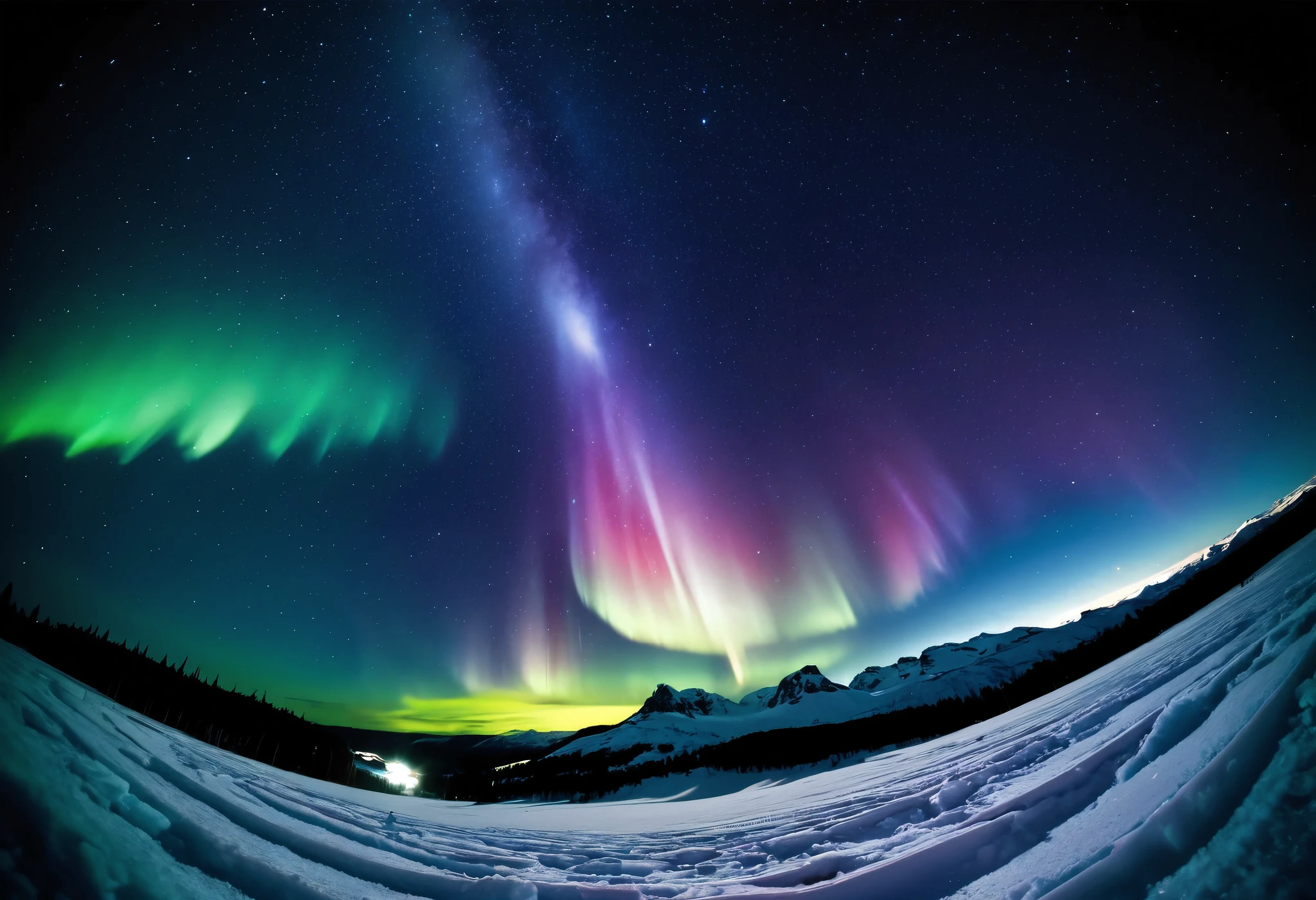 (\Nikon F3, Nikkor 28mm ,  fisheye lens, ISO 50, F:16,  shutter speed :1/1 0), velvia 50 \,  accurate focus ,  secure hold, Charming Blurring ,  RAW Photos,  BRAKE shooting auroras ,  long exposure ,  I look up at a starry sky from above a glacier, It was taken looking directly above, Astronomical photography , BREAK: Subtle auroras in the quiet night sky,  absurd,  high contrast , I will tell you an aesthetic scene that transcends even the providence of nature, BREAK random style transformation, 