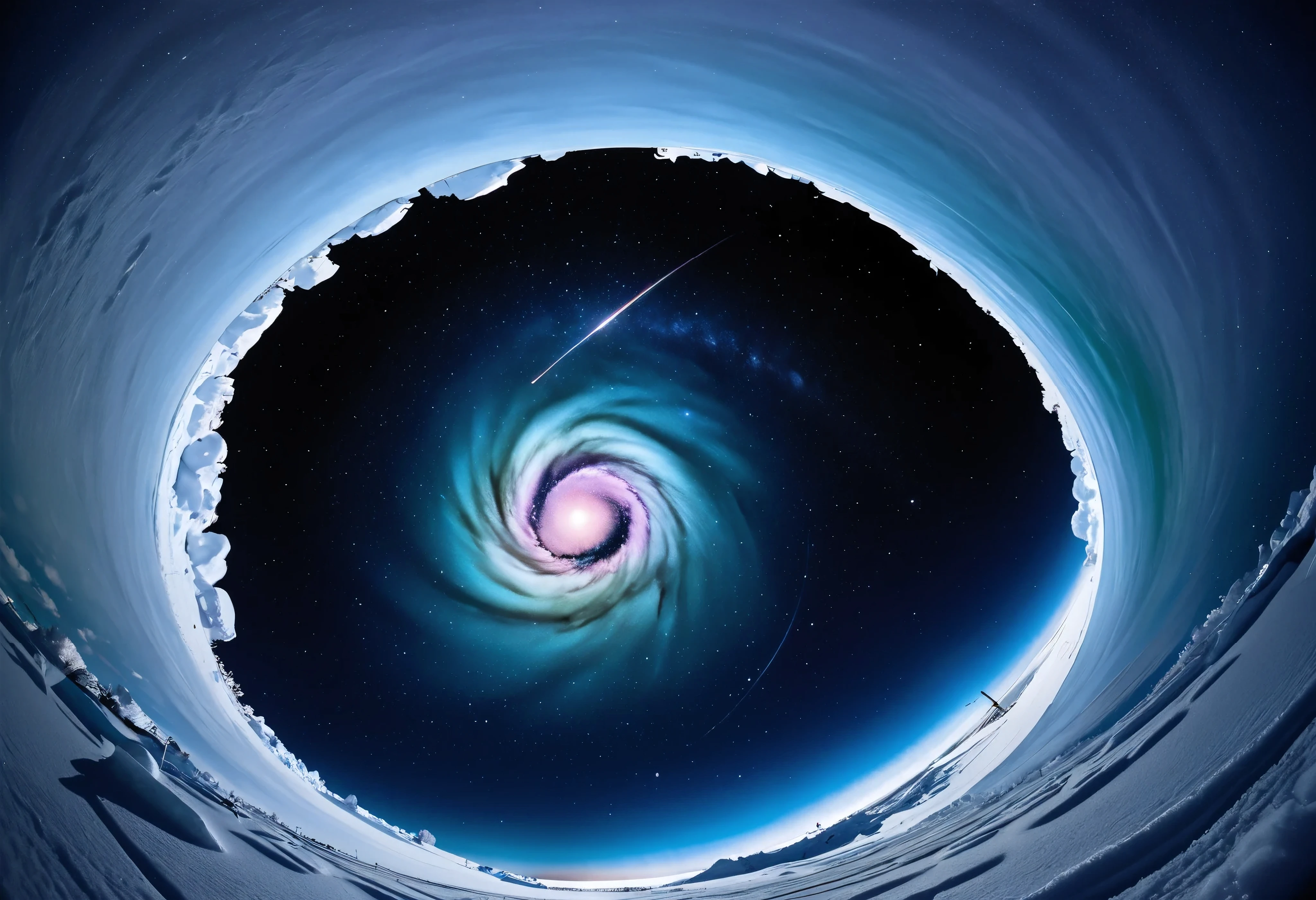 (\Nikon F3, Nikkor 28mm ,  fisheye lens, ISO 50, F:16,  shutter speed :1/1 0), velvia 50 \,  accurate focus ,  secure hold, Charming Blurring ,  RAW Photos,  BRAKE shooting auroras ,  long exposure ,  I look up at a starry sky from above a glacier, It was taken looking directly above, Astronomical photography , BREAK: Subtle auroras in the quiet night sky,  absurd,  high contrast , I will tell you an aesthetic scene that transcends even the providence of nature, BREAK random style transformation, 