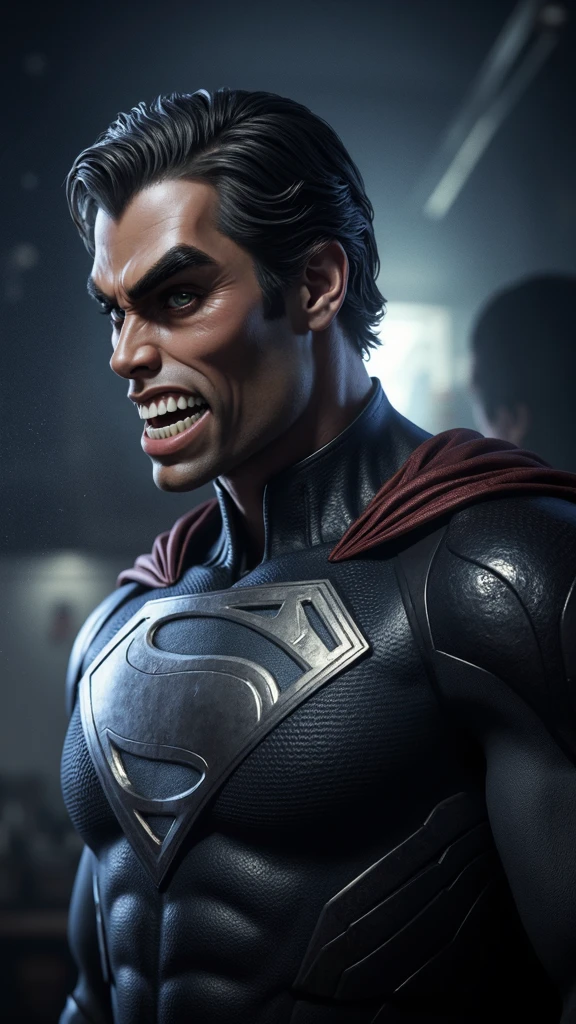 a drunk superman at the bar counter, hyperrealistic, masterfully painted in oil, highly detailed, dramatic chiaroscuro lighting, moody blue and orange color tones, intricate textures, cinematic composition, photorealistic, digital art, 8k, best quality