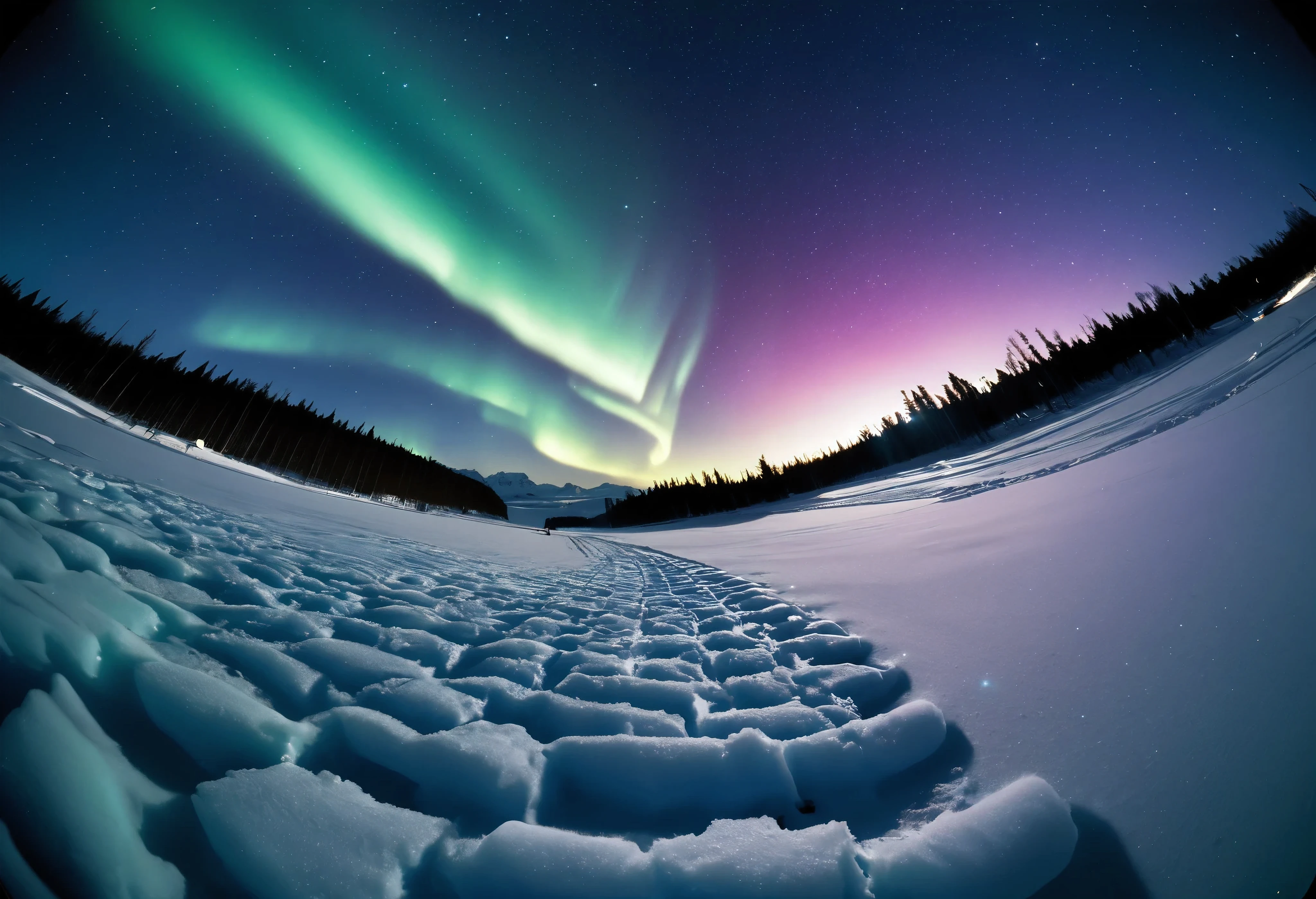 (\Nikon F3, Nikkor 28mm ,  fisheye lens, ISO 50, F:16,  shutter speed :1/1 0), velvia 50 \,  accurate focus ,  secure hold, Charming Blurring ,  RAW Photos,  BRAKE shooting auroras ,  long exposure ,  I look up at a starry sky from above a glacier, It was taken looking directly above, Astronomical photography , BREAK: Subtle auroras in the quiet night sky,  absurd,  high contrast , I will tell you an aesthetic scene that transcends even the providence of nature, BREAK random style transformation, 