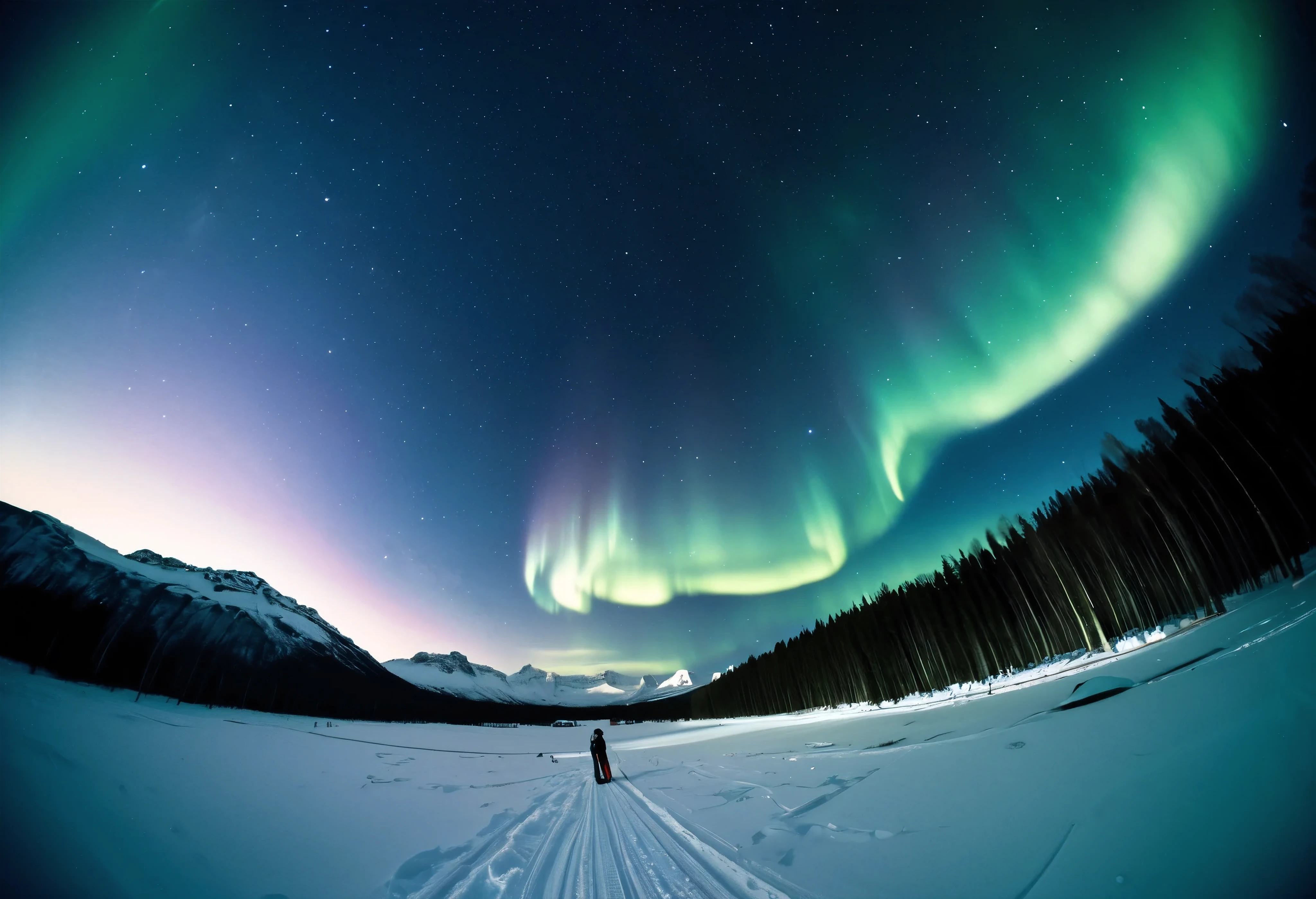 (\Nikon F3, Nikkor 28mm ,  fisheye lens, ISO 50, F:16,  shutter speed :1/1 0), velvia 50 \,  accurate focus ,  secure hold, Charming Blurring ,  RAW Photos,  BRAKE shooting auroras ,  long exposure ,  I look up at a starry sky from above a glacier, It was taken looking directly above, Astronomical photography , BREAK: Subtle auroras in the quiet night sky,  absurd,  high contrast , I will tell you an aesthetic scene that transcends even the providence of nature, BREAK random style transformation, 