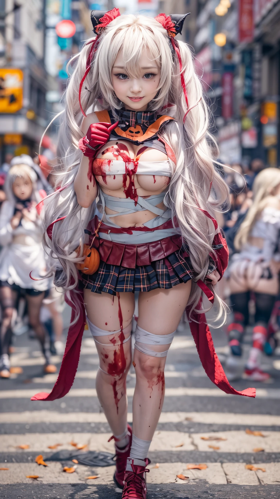 (((SFW, NSFW STILL SHOW, 12 Tiny Girls in a row:1.2, Shibuya Hachiko-mae scramble crossing on Halloween:1.2))), ((masterpiece:1.2, best quality, photorealistic:1.37)), { (Standing Full Body:1.2)|(from below:1.2) }, { bandaged full body | Cut-off Sailor Uniform }, { bandaged head | bandaged limbs | (( bleeding from pussy )) }, {((naked bandage))|metallic red nipple stickers}, {(bloody)|blood paste|(Blood-stained bandages| bloody inner thighs)}, ((Detailed KAWAII face, Detailed glistening ivory skin)), {Bustling street|Crossroads|(Passerby schoolgirls)| halloween| neon}, {(Childish:1.2|Gigantic Cleavage:1.37|Underboob:1.2)}, {Red leather high collar| Hair ornaments |shotgun|random hair colors}, {Floating hair|Strong wind|(((Ass focus, open thighs)))| flying magic | Skirtlift}, {(Kissing face to face)|:p|:d|laugh|sparkle|joyful|delighted|Drunk},extremely Detailed,