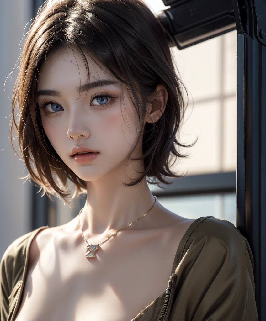 NSFW,4K,((Highest quality)),((masterpiece)),BREAK,((one girl)),(detailed),(in office/workplace),((One girl)),((perfect anatomy)),nsfw,((nude)),(naked),((19 years old)),((flat chest:1.6)),(stare at viewer with stern eyes:1.5),((delicate face and eyes)),((one girl)),(bitting own lip:1.1),(angry:0.9),nose blush,(shamefull:1.2),( Straight hair),(beautiful hair),surprised, ((beautiful realistic face)),((skinny:1.3)),(delicate face and eyes),Beautiful Korean Women, Beautiful young Korean woman, Young and adorable Korean face, Gorgeous Young Korean Woman, Korean Girls, Girl cute beautiful face, Portraits of Korean female idols, Young and pretty Asian face, Cute natural anime face,Asian pretty face,((finely detailed face)),(Big eyes:1.2),((glistening eyes)),((glistening eyes )),((large eyes)),(( pretty eyes)),((intricate choker necklace)),(detailed),(Perfect Face),(Lanky:1.2),((One girl)), ((clear eyes)),((show nipples)),((beautiful skin)),don't wear anything ,(upper body),(Equal left and right eyes), (nsfw:1.5),(show nipples),(don't wear anything),(nipples facing upwards), correct arm,((Varsity Jacket)),((frilled panties))