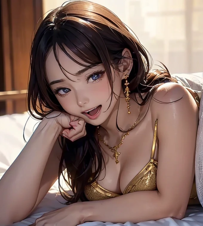 Large scale , Big Ass, Juicy lips, Big Lips, black Eyes, Large scale lashes, Brown wavy hair, Olive skin, Moles on face and body, gold earring hoops, Juicy peach lips, ,blush, Animal print bra and stockings, Raise one leg, Bottomless