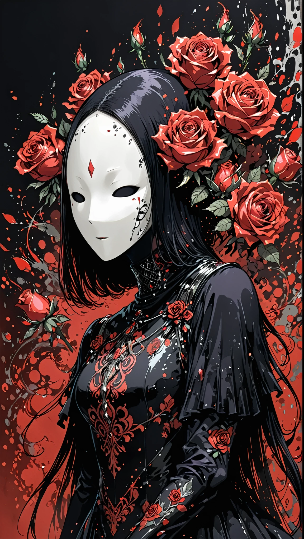 Lillian Bassman style,Character Concept Design,Half Body, (Rose Head:1.5) (No Face:2.0) Paladin,anger,Crazy Smile,Fighting Pose,Magic Effect Details,red,Unknown background,Perfect hands,Core Art,Spray Paint Art,Splash Art