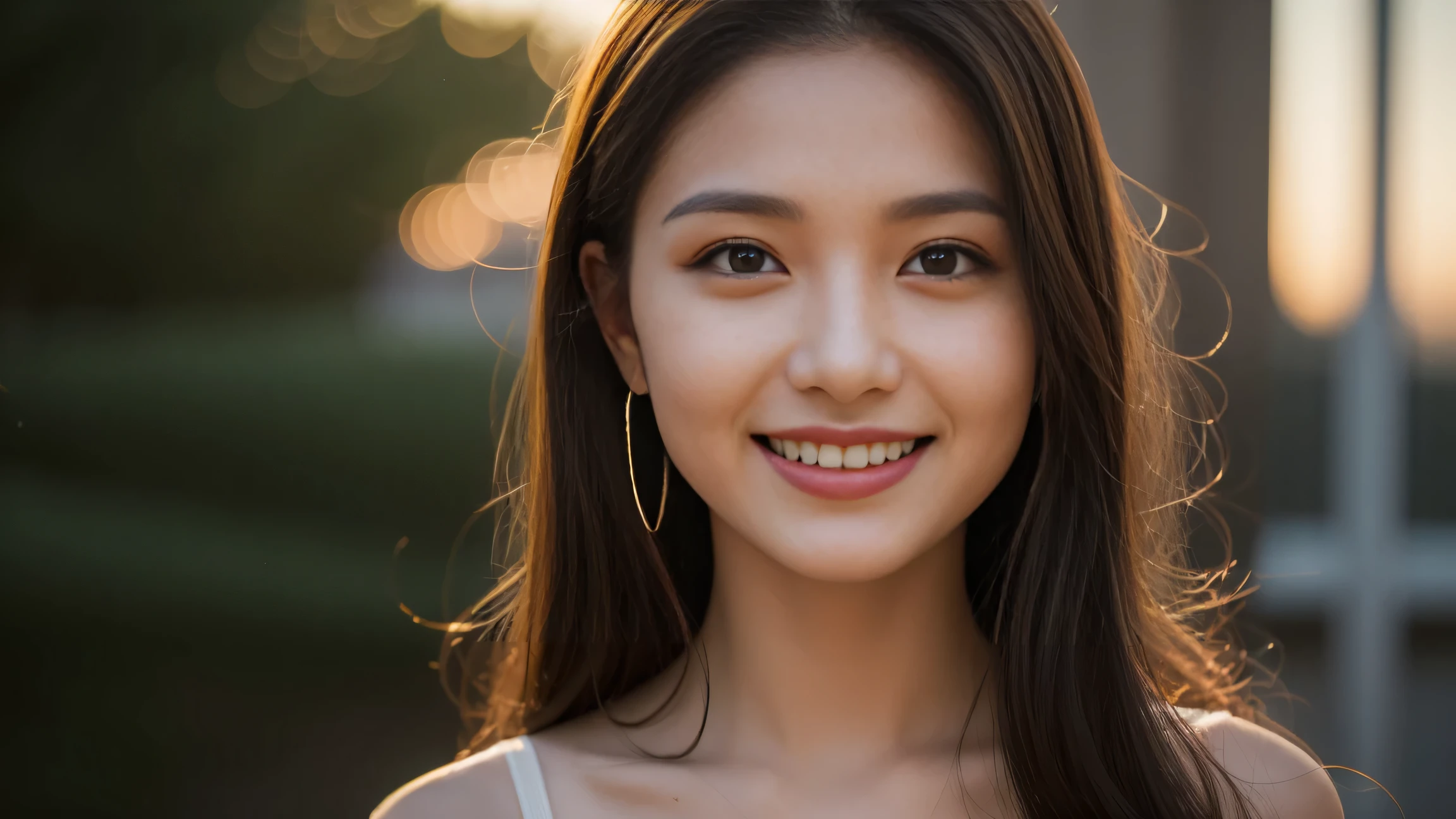 role play, role player, brownie, Sky,moon, (Close-up of the style，Ultra HD 8K，Masterpiece grade CG wallpaper)，Movie Lighting，cute girl，Beautiful face，Dreamy pupil,round low back,Bust Poems,sit，Smile slightly cloudy background,Tree,Floral scent,summer,Chinese Architecture, cleveage, magic