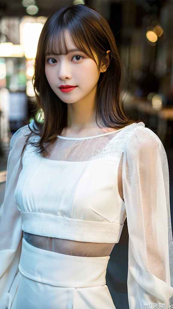 8k, masterpiece, RAW photo, best quality, photorealistic, extremely detailed CG unity 8k wallpaper, Depth of field, Cinematic Light, Lens Flare, Ray tracing, (extremely beautiful face, beautiful lips, beautiful eyes), intricate detail face, ((ultra detailed skin)) 1girl, in the dark, deep shadow, pretty korean girl, kpop idol, 1 girl, (very slim slender fit-muscled body:1.3), ((looking at viewer)),(big smile:1.3), (midnight, dark night, (neon sign), (blurred background), dim light), (without people in the background:1.3), beautiful earrings, bracelets, necklace, pantyhose, clear eyes, walking , front shot, (pale skin), (big eyes), face forward, (full body shot), (brown hairs), open navel, (looking at viewer:1.3), very slim, medium breasts, (camel toe), thick thighs, turn back, (flooming laced mini dress), ((white color dress)), (tight skirt), ((turning back, back shot)), ultra mini skirt, exposed ass, upper shot