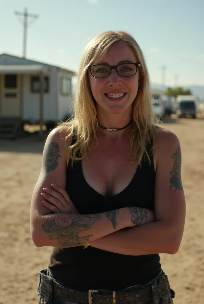 Nude women, 30 years old, trailer trash, full body, Standing, in the trailer park 