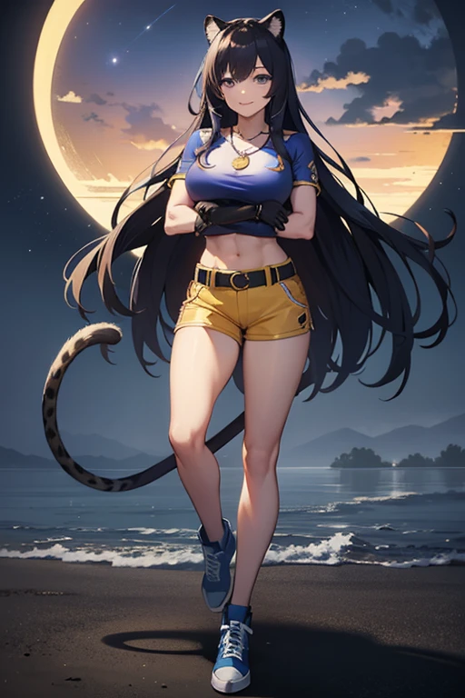 (best quality,4k,8k,highres,masterpiece:1.2),ultra-detailed,(realistic,photorealistic,photo-realistic:1.37),anime girl,dobermann (Arknights),squatting pose,animal print,tank top,miniskirt,fit physique,straight long hair,brown eyes,forest background,big breasts,big buttocks,vivid colors,studio lighting,detailed facial features,beautiful detailed eyes,beautiful detailed lips,long eyelashes,cute face,confident expression,playful attitude,leaping motion,twinkling eyes,mischievous smile,energetic vibe,hint of sunlight filtering through leaves,lush green foliage,dappled light and shadow,calm and peaceful atmosphere.