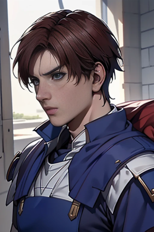 (High-definition CG), ( Best Quality ), (High-definition CG), ( Best Quality ), (Roy Fire Emblem ), (Overall view)  Huagai with a cool and handsome face  ,SWAT Clothing,  Beauty, 18 years old,  Toned and muscular,  Cool and Handsome Face , Sharp Eye