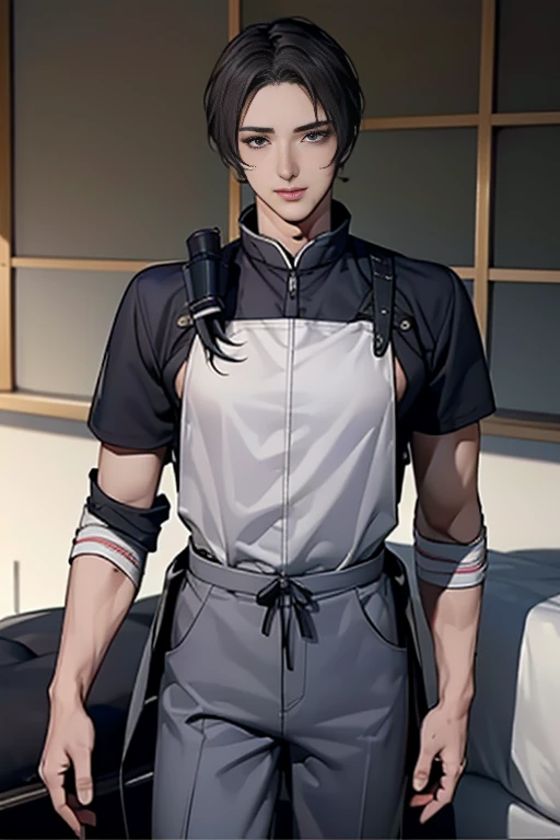 (High-definition CG), ( Best Quality ), (Kashu Kiyomitsu ), (Overall view)  Huagai with a cool and handsome face  ,SWAT Clothing,  Beauty, 18 years old,  Toned and muscular,  With a cool and handsome face , Sharp Eye