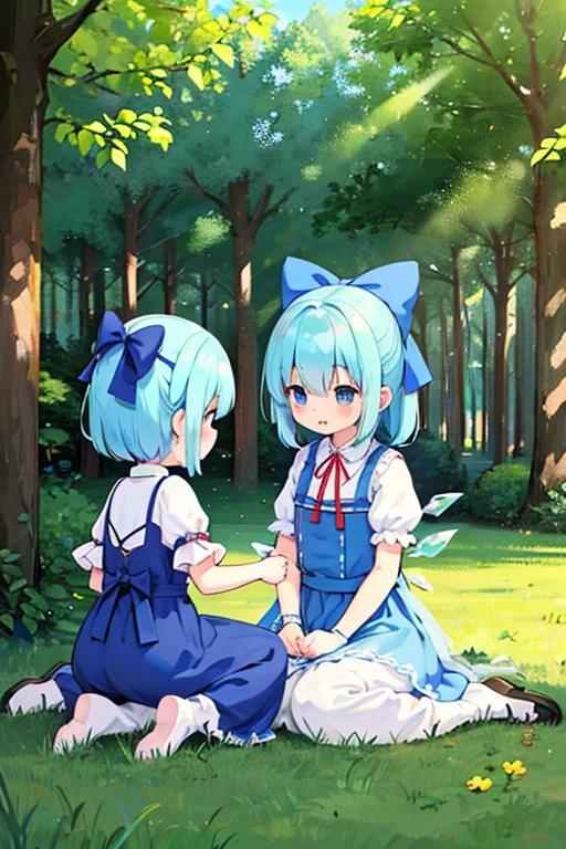 ((Chibi, REAL, Pineapple, 3DCG, 1 girl: 1.3)), (Masterpiece, almond-shaped eyes, glossy white-blue hair, short chignon hair, top quality, meticulously drawn limbs Fingertips, warm skirt,warm clothes, smooth and beautiful skin: 1.3), (red cheeks, fluffy clothes,full body,: 1.2), (It is a beautiful place with colorful flowers. They take naps in trees and play in flower gardens. A gentle breeze fills the little paradise.:1.2)