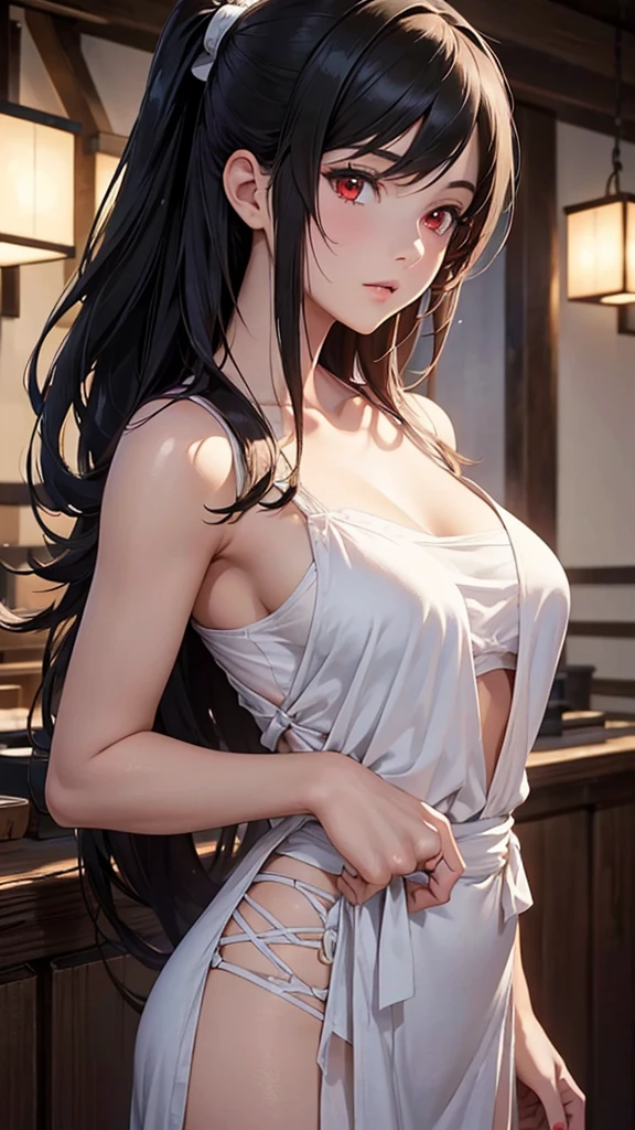 (photo actual :1.4), Quality Best , actual , masterpiece,  extremely delicate and beautiful , CG, extremely detailed , High Resolution ,  extremely detailed, 1 Girl, Tifa_Lockhart, beautiful and delicate girl ,whole body,  actual ,Japanese Clothing,  beautiful and detailed red eyes ,  face light,  movie lights,,  