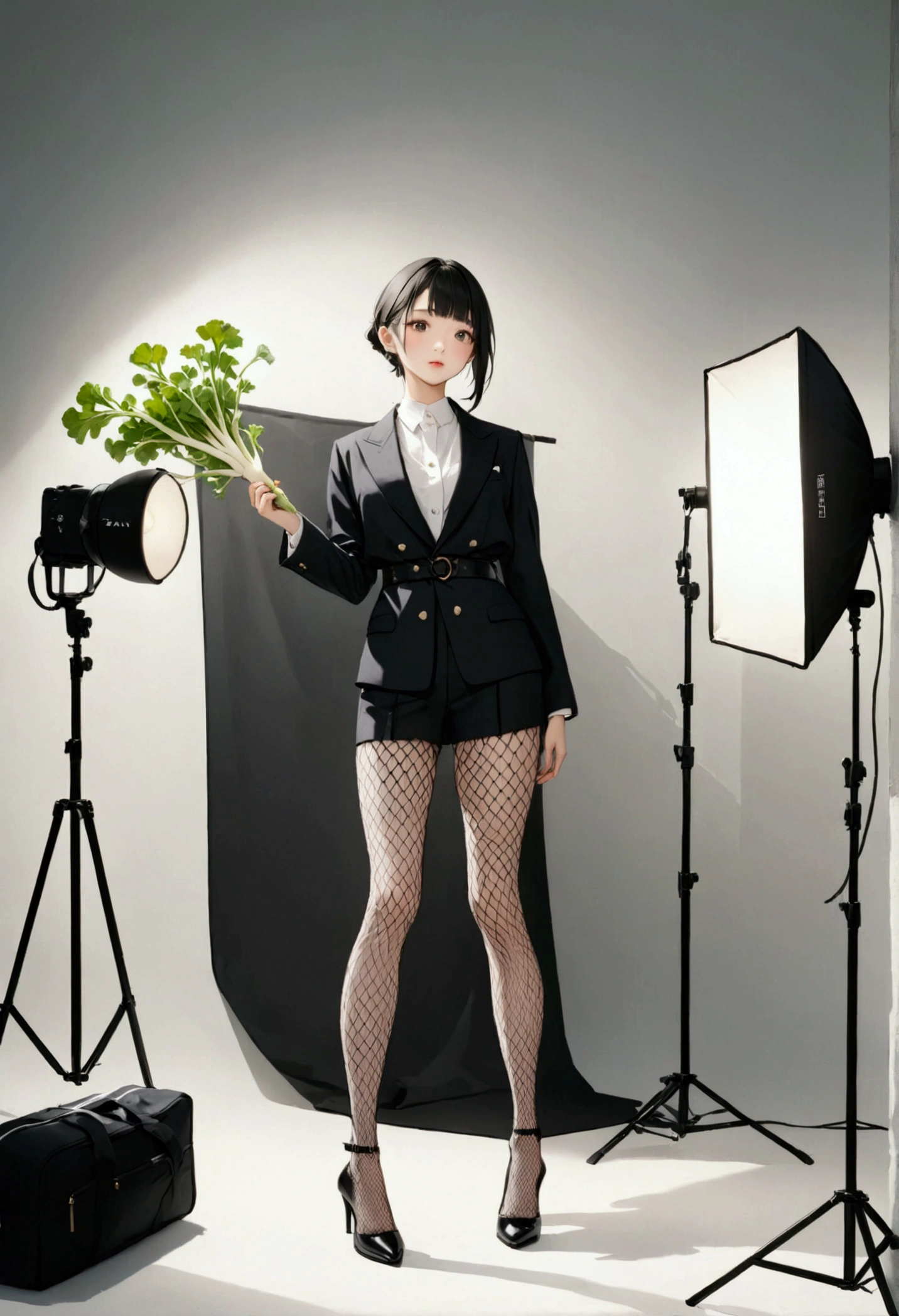 (Japanese white radish ),photo shoot, fishnet tights