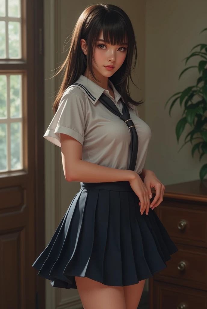 ((japanse beatiful girl:1.3)) ((school uniforms:1.4)) ((panty shot:1.5)) ((high school)),((dark blue skirt:1.3)) ((in the class room:1.3)) ((thin_fabric:1.4)) ((random sexy pose:1.3)) ((sweaty:1.5))((face is flushed:1.4)) ((big breasts:1.4)) ((close-up:1.2)) best quality,masterpiece,ultra high res,(photorealistic:1.4),raw photo,(Authentic skin texture:1.3),(film grain:1.3),panorama,character portrait,very wide shot,narrow waist,cowboy shot,(in the dark, deep shadow, low key, cold light,) night,(()),streaming tears,,dust,Tyndall effect,(expression),1girl,beautiful detailed eyes and face,white jabot,brown eyes,((brown hair:1.2)) ((full body:1.3)) ((smile:1.3))
