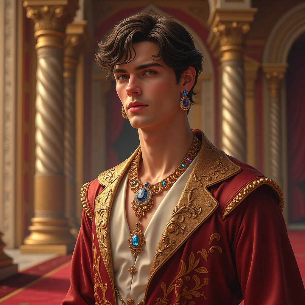An American prince.
Her short brown hair and her honey-colored eyes.
Behind him a golden-colored dragon phoenix.
Must have American features.