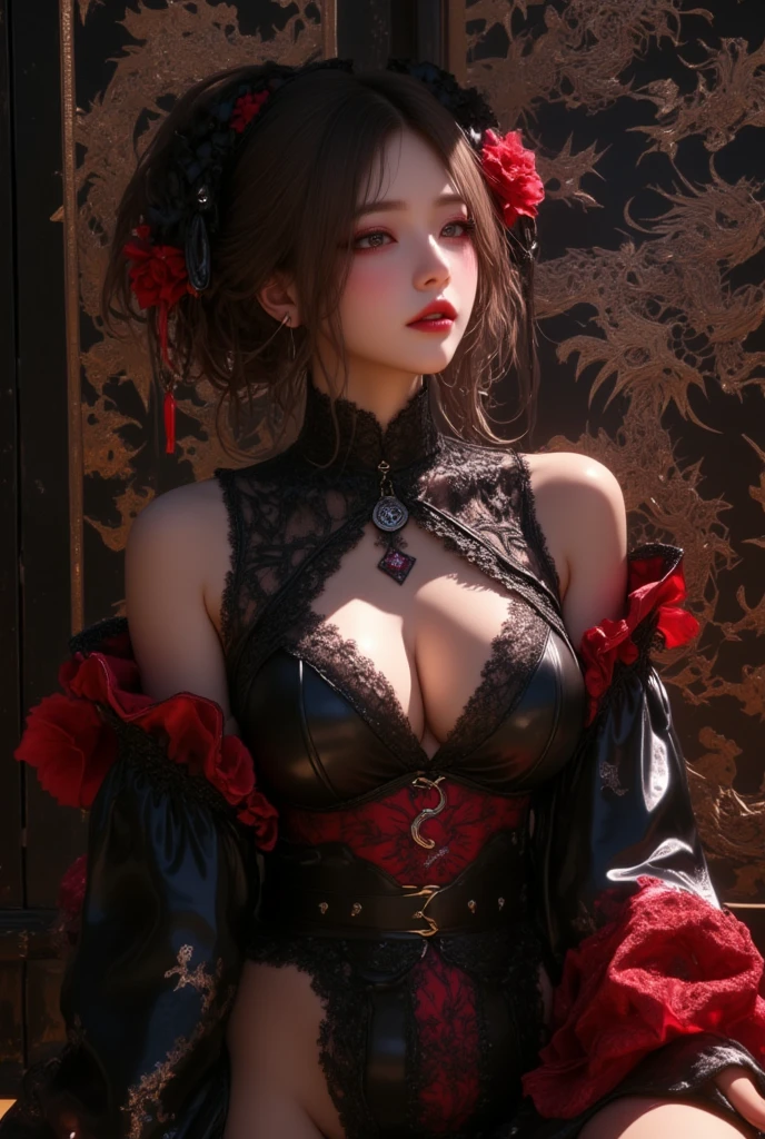 Fine、(The best illustrations)、8k UHD resolution、intricate-detail、top-quality、realisitic、ultra-detailliert、The best lighting、Best Shadows、Soft lighting、Ulutra HD、Ultra-realistic、Tindall Effect、Photorealsitic、(High Detail Skins:1.2)、 (Intricate details, makeup, pureerosface_v1:0.5), (Detailed beautiful delicate face, Detailed beautiful delicate eyes, A perfectly proportioned face, High detailed skin, Detailed skin, best ratio four finger and one thumb, arms below breasts, Tattoo with a red glow under the stomach、Awesome awesome, wide hips, smooth midriff, skiny and thin, __Fashion__, __hair__:1.25)、Digital SLR、 absurderes、(masutepiece: 1.3), (max resolution: 1.2), (Ultra HDTV: 1.2), cinematric light, Detailed eyes and skin, detailed facial features, , (Sharp Focus: 1.2), (Focus on Face:1.2),Perfect Style, Beautiful face, acurate, Anatomically correct, Highly detailed face and skin texture, Detailed eyes, Double eyelids, Thin eyebrows, Glitter Eyeliner: 1 Natural cheeks, Glossy skin, Fair skin: 1.2, (Glossy lips: 1.4),、 (Shy look: 1.2),Highly detailed facial and skin texture, Detailed eyes, Double eyelids, Natural cheeks, , shiny lips: 1.4,Exposed cleavage、1 beautiful devil woman from hell, surreal female portraits by David Hockney and Alphonse Mucha, Portrait of a seductive woman、Fantasy Art, Chinese Doll、Chinese actress、Dungeon、The dragon、Devil's Palace、Devil's Torture Chamber、natta、Dark style 、In the Dark、(Detailed spooky backgrounds:0.8), magia、 1人、Evil Nun、Dark Necromancer、Succubus、Devil's Daughter、Umi Shinonome、Bat Wings,(((Demon Horns)))、 ((((Huge glasses, Otaku Glasses, thick glasses, Round glasses)))),(((Colossal tits)))、(Devil's Tail)、(red eyes glowing:1.6)、red eyes make up very sharp and detailed, The eyes are very well made up, ((Red Eye:1.0)),intricate tattoos, demonic intricate tattoos, thigh tattoos, body tattoos, masterpiece、The most beautiful face、a baby face、Charming smile、plump beautiful red lips、Muscular seductive body、The enchanting body of the devil、devil style、Seductive Black Magic Costume、The long-haired、Braids、Black hair、Ponytail distortion、, Ponytail with a bow tied at the back of the hair, Beautiful expression、Body Up、Large breasts emphasis、Bust, Super tight breasts, Breast augmentation surgery, The breasts are very big and round and round,Toned waist、Wide buttocks、 lowkey, cowboy lens, (Black Phoenix Dress: 1.0), devil crown, Red sparkling gemstone necklace、Jewelry Gwise, wearing black mesh socks,Wear light red、nffsw, nffsw, Meet beautiful girls, Look at the girl's body,