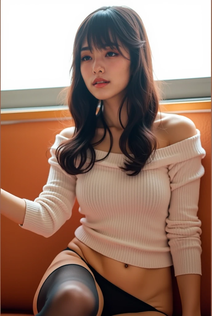 Japanese woman in office, Young sensual model , realistic、 black panties 、