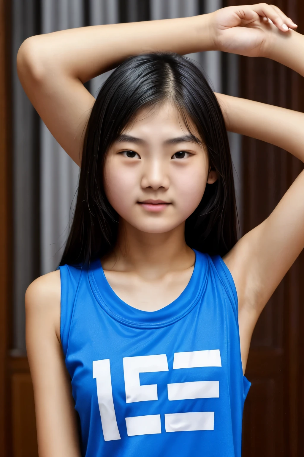 (extreme wide shot:1.7),(thai Women),(super highponytail hair),forehead,(huge breast:1.4),(Towns made of building blocks:1.5),(sleeveless knit),(Detailed Background:2)darkskinned,(smile),(((top-quality,masutepiece,8K,Photorealsitic))),