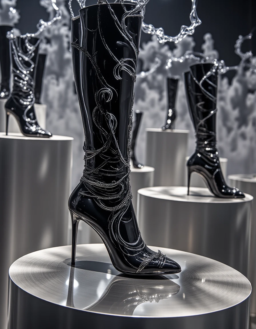 concept art <lora:LatexID_-_Ai_Heels:1> a pair of black high heeled boots with gold buckles, stylish shoe design, black shoes, patent leather, high shoes, high heels boots, high heels, wearing black open toe heels, heels, high heel boots, leather shoes, stilettos, in style of ultra high detail, shoes, black leather boots, wearing open toe heels, dramatic product photography blurry background a close up of a colorful flower with a black background, beautiful art uhd 4 k, colorful explosion, colourful explosion, 8k stunning artwork, color ink explosion, 3d digital art 4k, digital artwork 4 k, digital art 4 k, digital art 4k, an explosion of colors, 8k hd wallpaper digital art, explosion of colors, color explosion, black background, no humans, solo, gradient, simple background, abstract, gradient background, Extremely high-resolution details, photographic, realism pushed to extreme, fine texture, incredibly lifelike . Extremely high-resolution details, realism pushed to extreme, fine texture, incredibly lifelike . digital artwork, illustrative, painterly, matte painting, highly detailed