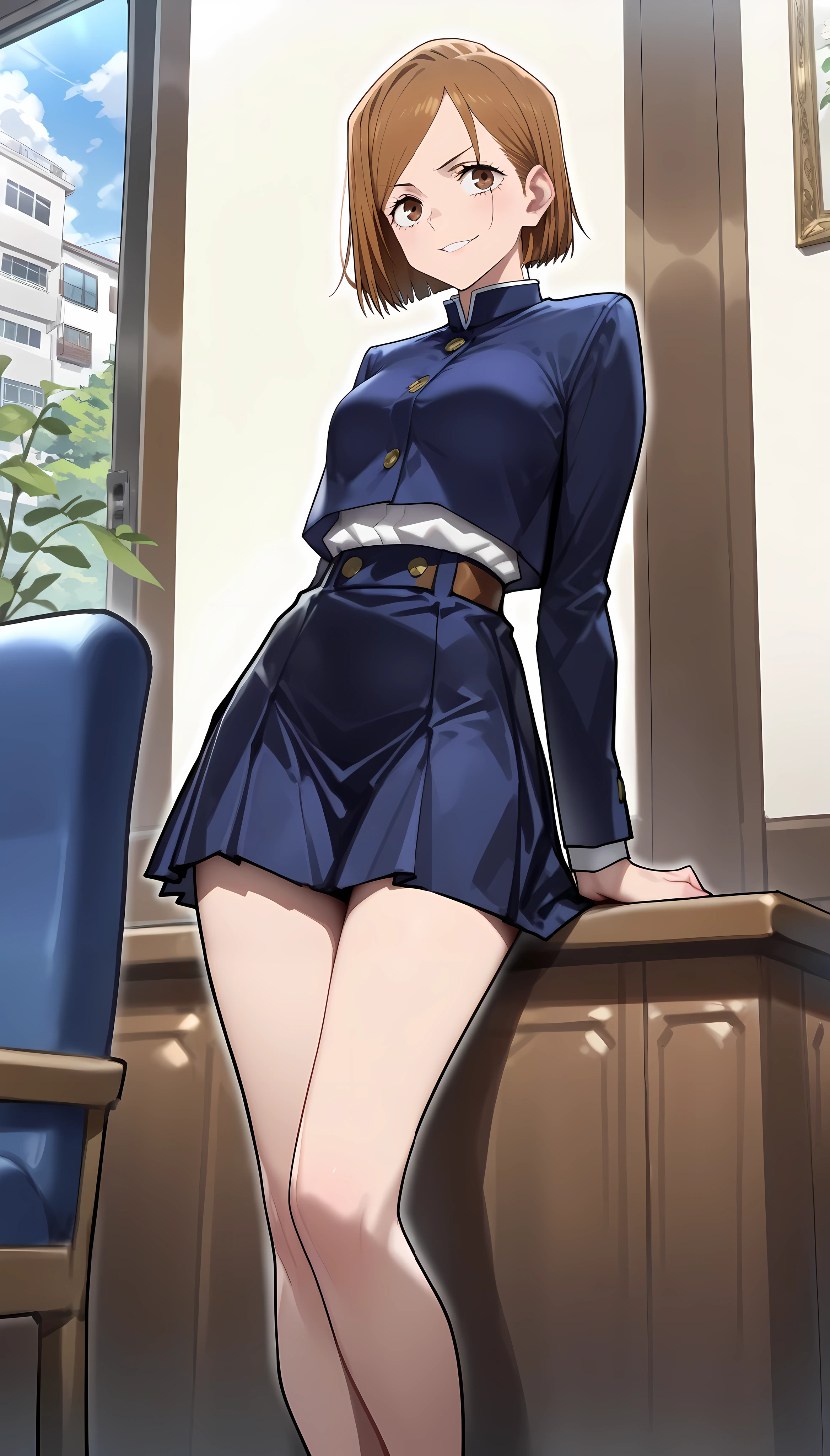 (unity 8k wallpape),(best quality),(high resolution),(ultra-detailed),(perfect anatomy),(beautiful detailed eyes),japanese mature,Beauty,slender,50yo,house wife,black hair,middlehair,policewoman,Navy blue uniform,mini skirt,White panties,(garter belt),cameltoe,(panty shot),Sitting in a chair,(open leg:1.8),Woman looking down at me,Glaring at me,Looks uncomfortable,BREAK,Office at night,Alone,Looking up from a low angle,(Women&#39;s panties in front of me),(Open your legs in front of my face),