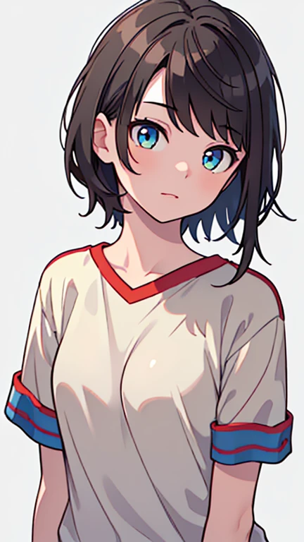masterpiece, high quality, Nothing, Small breasts, One Girl, Are standing, Temporarily stop, Temporarily stop, Gym suit, Bloomers, Bloomers, whole body, shirt, blue eyes