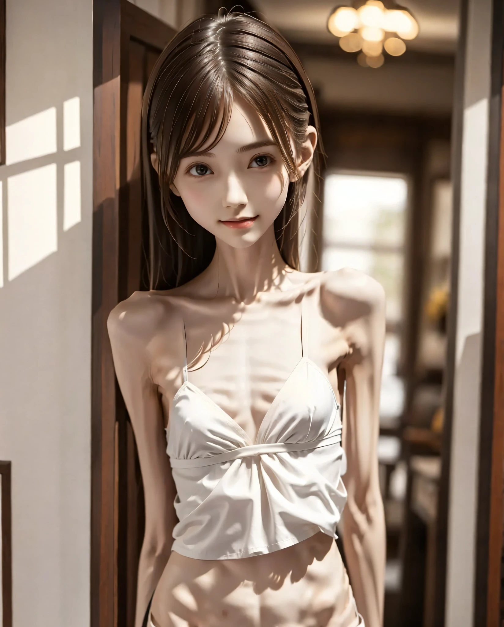 Maid, chignon hair,brown hair,slender body,cute pretty girl