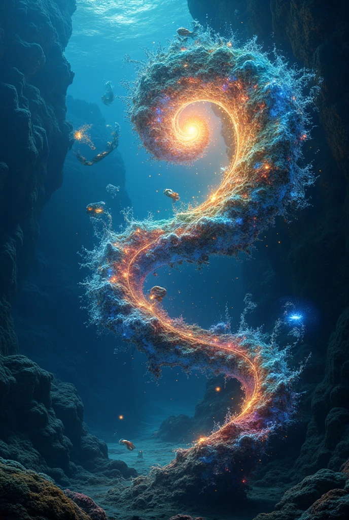 The spiral star cluster in the 深海 acts as a rainbow bridge,from  below,It's leading to heaven 