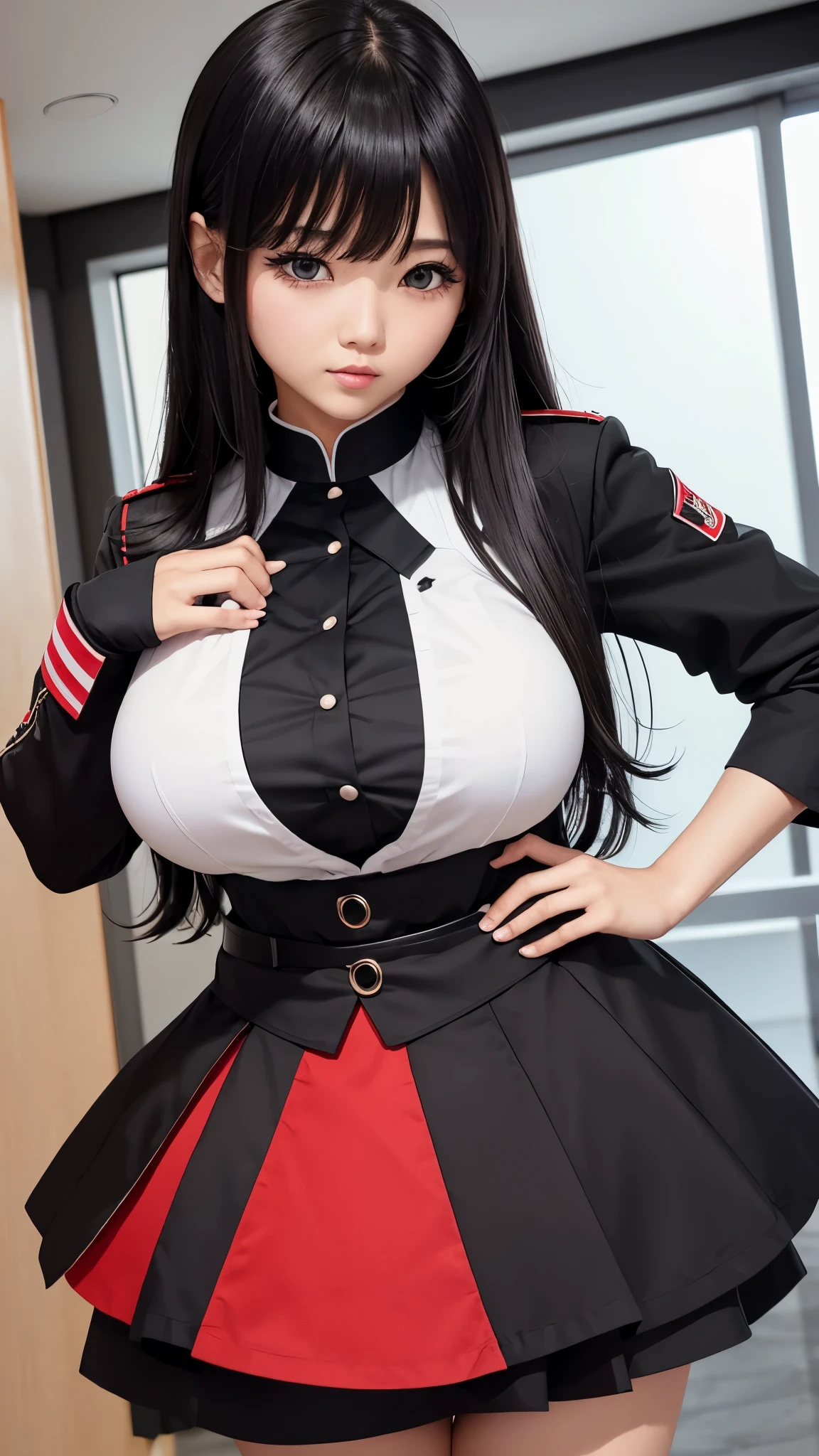 Arafed woman in uniform posing in a room with a window - SeaArt AI