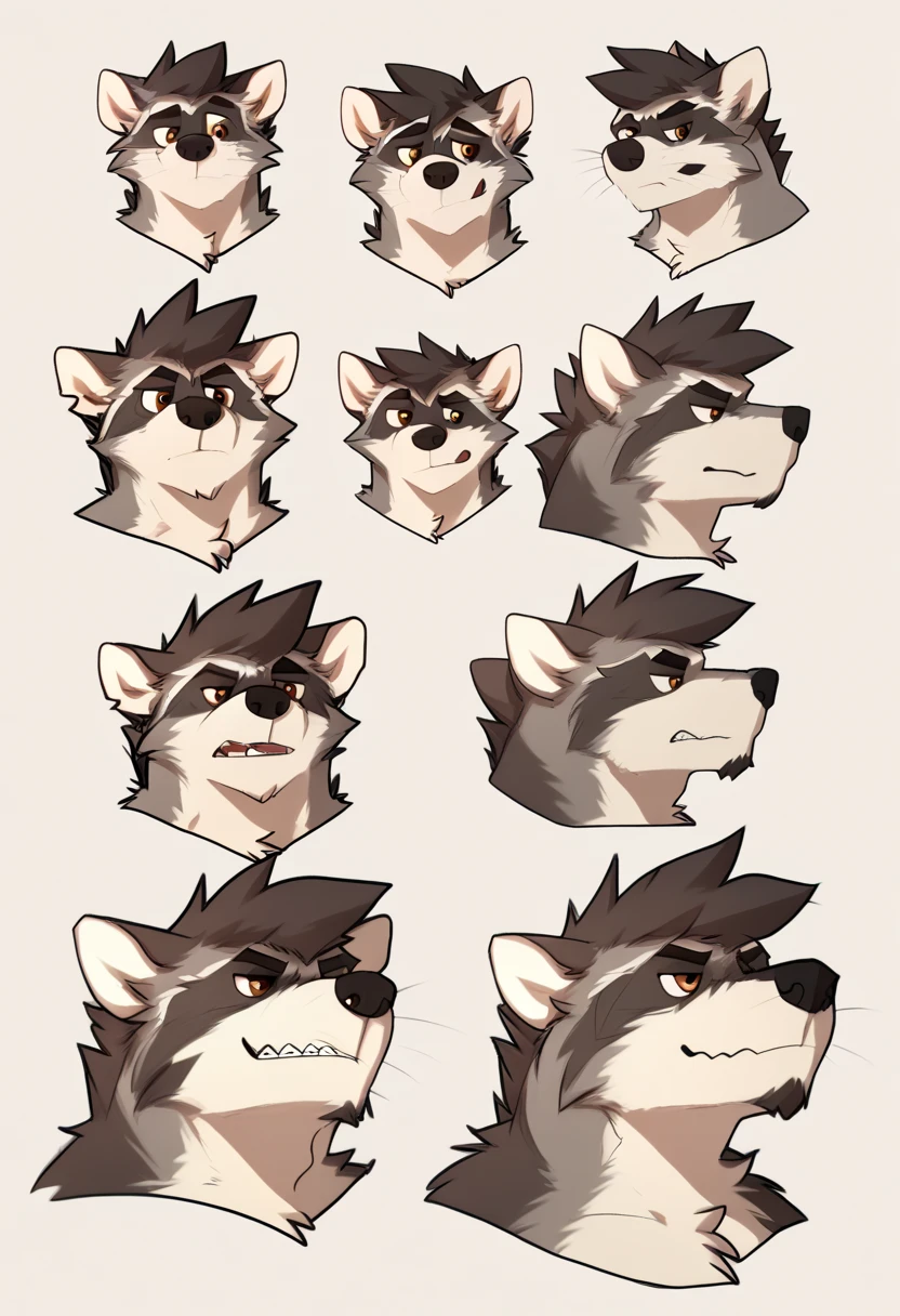 (great quality), lobo, Wolf nose ,  Body, hands,  pectorals defined, eyes verdes, eyes ,  short hair,  brown fur  , ((Expressions of practice)), por pache riggs