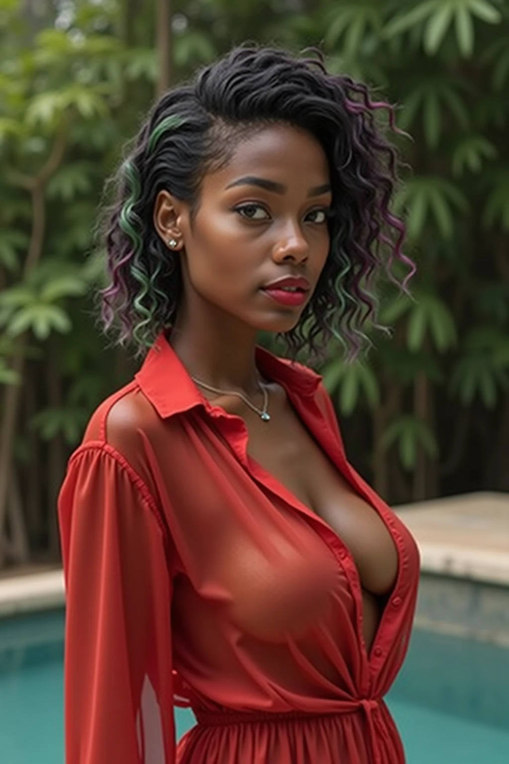 photo
1girl, solo, blonde hair, green hair, short hair, breasts, dark skin, lips, darkskinned female, multicolored hair, photoshop, realistic, green eyes, night, makeup, white dress, smile, looking at viewer, dress, original, blurry, small breasts, upper body, 3d, nose, bare shoulders, lipstick, tan, blue eyes, sleeveless, cleavage, lights, medium breasts, depth of field, blurry background, sundress, tanlines, photo, window, collarbone
