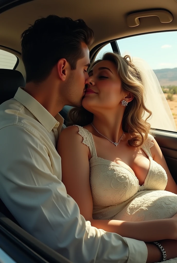 sofia vergara, TOPLESSs, , inside a limousine, wearing a white wedding dress, queen,