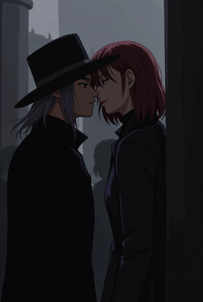 Mihawk Dulacre with black hedgehog hair and edged beard carrying pink haired Perona on his shoulder