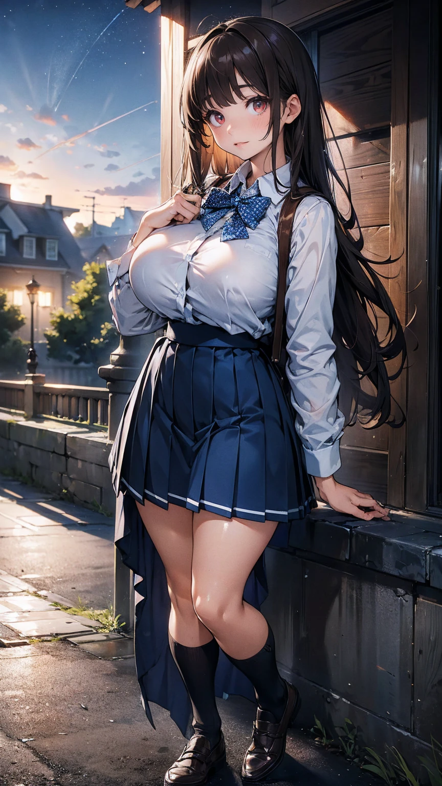 ​masterpiece, 1 beautiful girls, detaileds, top-quality, 超A high resolution, (Realistis: 1.4), Asian Beauty, very extremely beautiful, Slightly younger face, Beautiful skins, slender, (A hyper-realistic), (hight resolution), (8K), (ighly detailed), (The best illustrations), (beautifully detailed eyes), (ultra-detailliert), (wall-paper), (详细的脸), fine detailed, A detailed face、pureerosfaceace_v1、46-point diagonal bangs、(beautidful eyes:1.5）(Photorealsitic:1.5)、 Super Detail, Textured skin, tre anatomically correct、masutepiece(1young girls), (facing back:1.5), Looking back, (extremely detailed beautiful face), (Best Quality:1.4), Beautiful blue eyes, (High School Uniform, pleatedskirt:1.3), (has extremely large breasts)Open Front High School Uniform:1.4), Black hair, depth of fields, School, crass room, (Sheer lace panties:1.5), (View from below:1.5),(Climb the stairs:1.5), (teats), pussy juice,