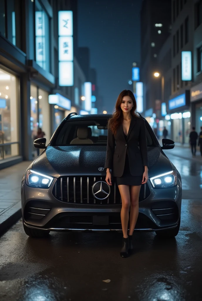 Lisamy with a Mercedes 2024, product ads, ice rain