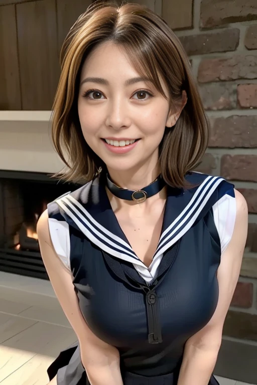 (masterpiece:1.4),(59-year-old woman  :1.5),(Facial wrinkles:1.2), (mid-length hair : 1),     gentle smile ,   Beautiful mature woman  ,   beautiful girl with big boobs , (  Thick lips), ( ホワイト miniskirt  : 1.3), (  sleeveless shirt  : 1.2), pores, Skin blemishes , freckled skin,   realistic and detailed skin ,  chubby body :1.5，  Middle-aged woman，Glamorous figure， miniskirt，Wrinkles around the eyes:1.5，  sexy pose，Attractive appearance，At a park in the city ，  mature woman wearing a sailor suit with hair hanging over her ears cosplay，  Japanese mature，45 years old，  mature woman 1  :1.3, , (((  best quality, masterpiece,    anatomically accurate,   super detailed, 8k))), (( Photographically:1.2,  Photographicallyity:1.2、Canon, 135 mm,    light shines on the face:1.5, Japanese Gravure、   Beautiful Japanese Woman Sitting in Front of a Fireplace  、50 years old:1.5,   Strangled body   :1.3,  ,    hair hanging over ears  ,    light brown hair   )),, (((High school girl cosplay:1.3, Sailor collar uniform:1.4, Dressed))),Big Breasts，  Short Hair ，