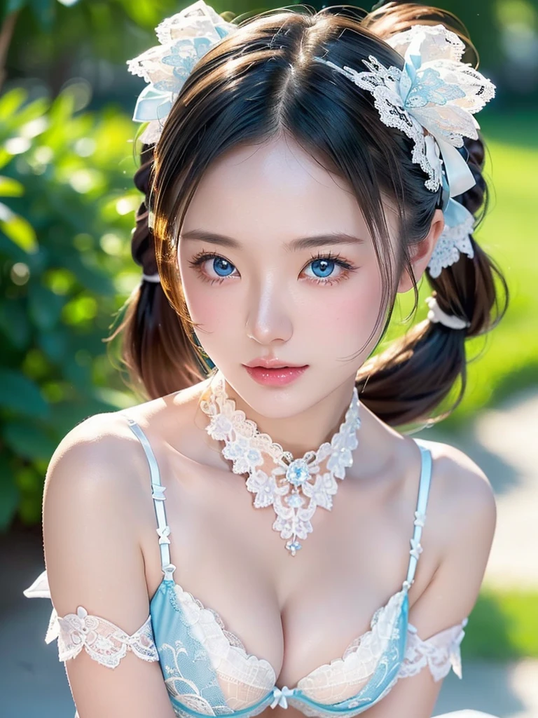 Highest quality、8K masterpiece、Ultra-high resolution、(Realistic:1.3)、RAW Photos、1 Girl、Silvery white bun hair:1.4、Glowing Skin、1. Open-chested clothing、((Medium bust:1.5))、((Ultra-Realistic Details))、Portraiture、Global Illumination、Shadow、Octane Rendering、、Ultra Sharp、Beautiful breasts、Bare skin exposed in the cleavage、City Background、Warm colors、、Very intricate detail、Realistic Light、CGSoation Trend Beautiful Eyes、Eyes shining at the camera、Neon Details、Korean Idols、Shining light gray eyes、、Small and shapely、Prostitute、((Butterfly Camisole))、((Show me the milk))