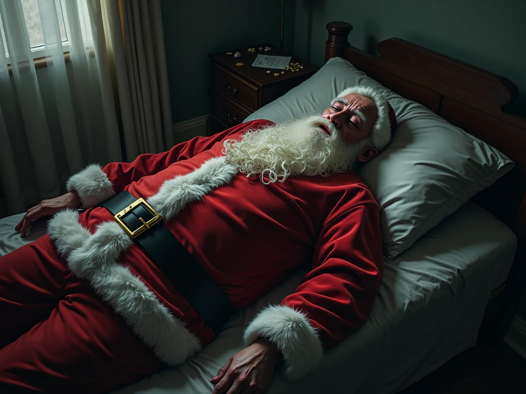 Santa clause, sleeping with a teddy bear beautiful hands