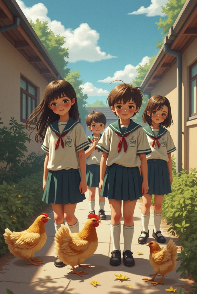 High resolution,absurderes,masutepiece,(Little kids boys and girls:1.2) Sitting side by side,Wearing kindergarten_uniform,the golden hour,park bench